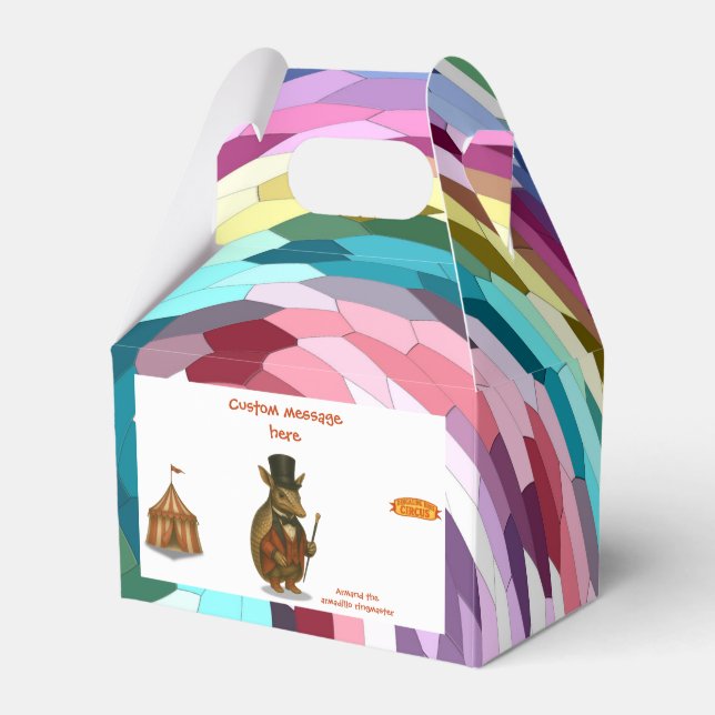 Armand, armadillo ringmaster favor boxes (Front Side)