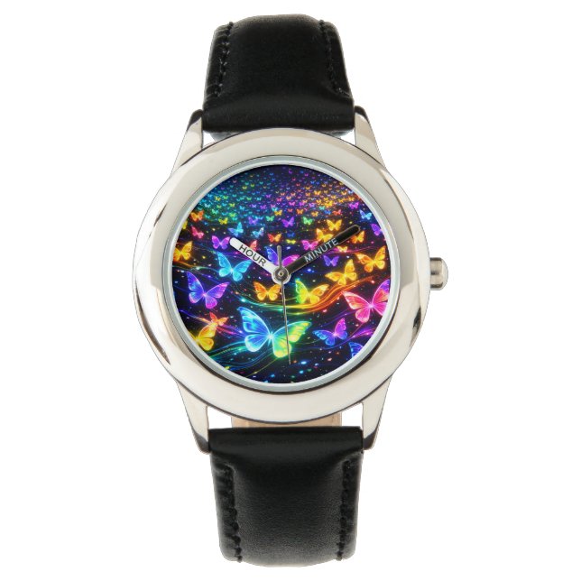 Armbanduhr in Neonfarben mit Schmetterlingsmotiv Watch (Front)