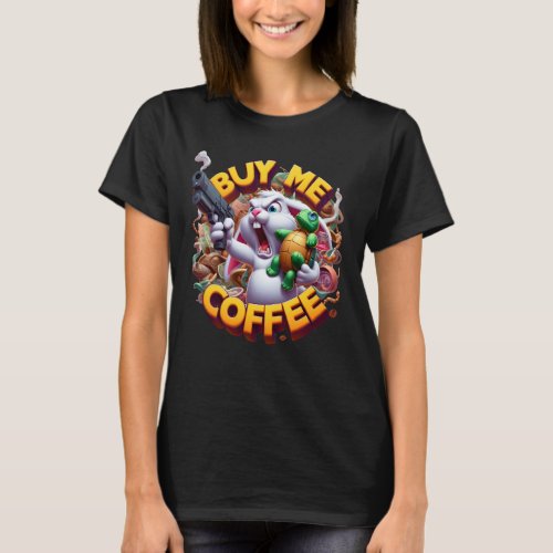 Armed Bunny and Turtle Duel Buy Me A Coffee T_Shirt