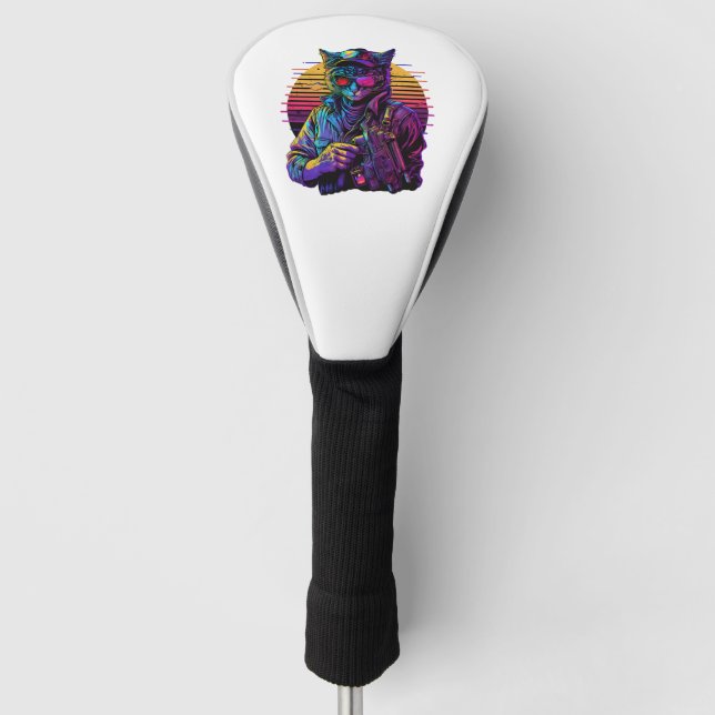 Armed Cat in Night City Cyberpunk Game Golf Head Cover (Front)
