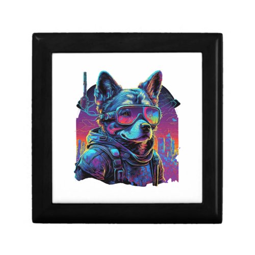Armed Dog in Night City Funny Dog Lover Cyberpunk Gift Box