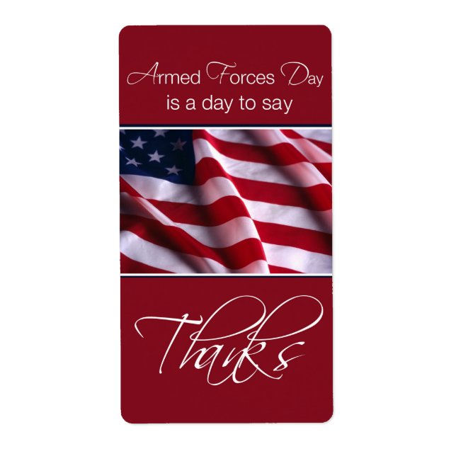 Armed Forces Day Thank You Patriotic America Flag Label (Front)