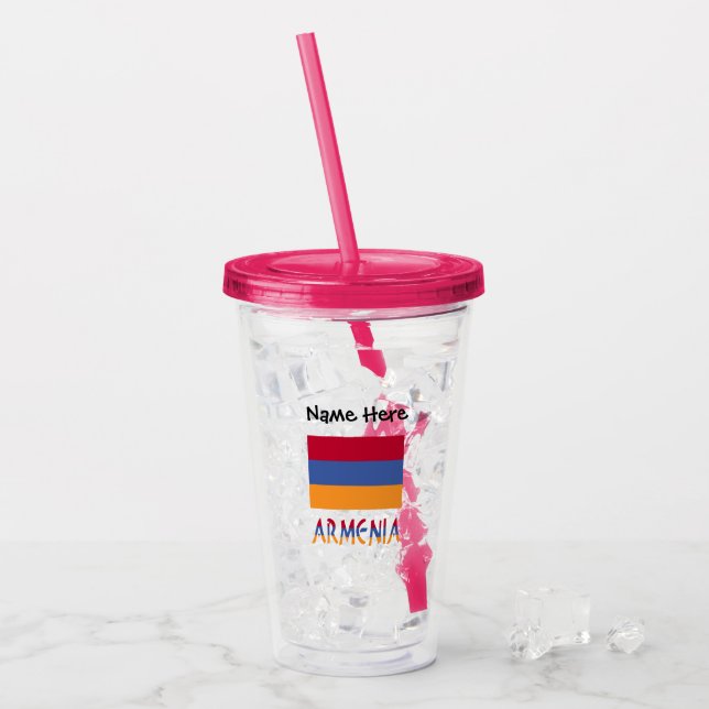 Armenia and Armenian Flag Personalized  Acrylic Tumbler (Front Ice)