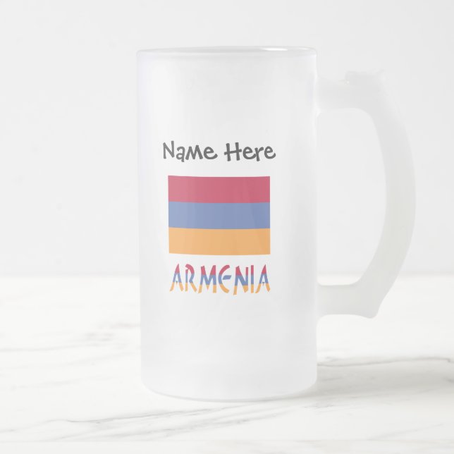 Armenia and Armenian Flag Personalized  Frosted Glass Beer Mug (Right)