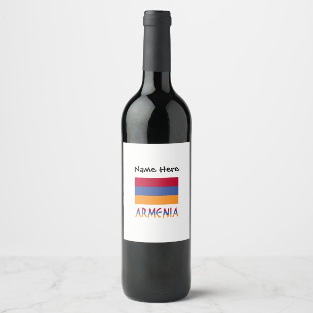Armenia and Armenian Flag with Your Name Wine Label (Front)