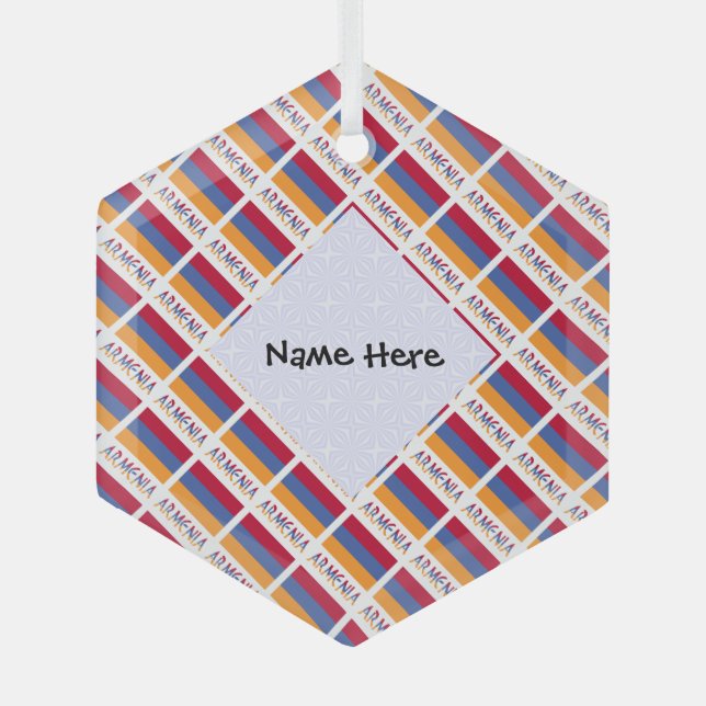 Armenia Armenian Flag Tiled Black Personalization  Glass Ornament (Front)