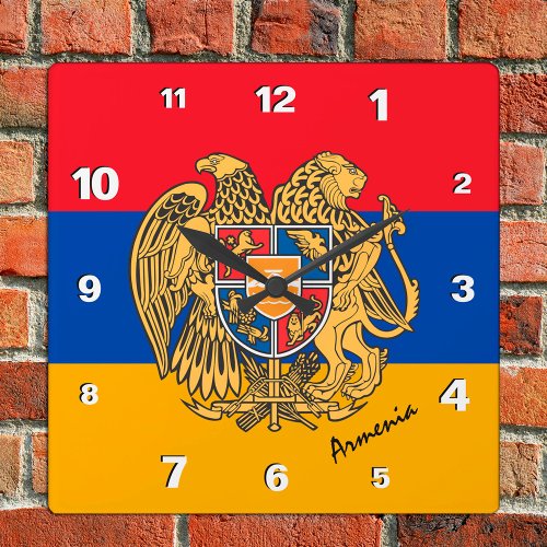 Armenia Clock patriotic home Armenian Flag Square Wall Clock