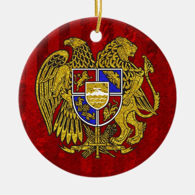 Armenia Coat of Arms on Red Ceramic Ornament (Front)