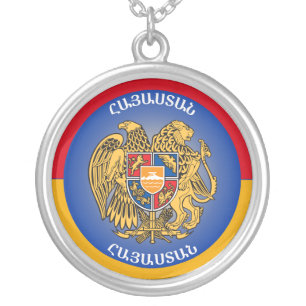 Armenia Coat of Arms Patriotic Round Shape Silver Plated Necklace