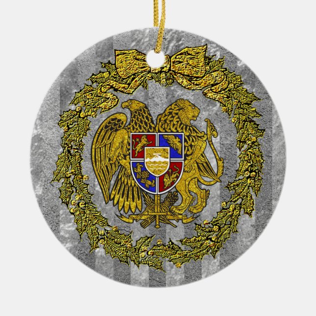 Armenia Coat of Arms Silver Gold Holly Ceramic Ornament (Front)