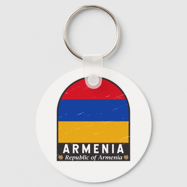 Armenia Flag Emblem Distressed Vintage  Keychain (Front)