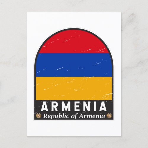 Armenia Flag Emblem Distressed Vintage Postcard