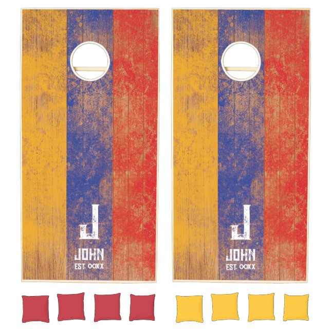 Armenia Flag Personalized Name And Monogram Wood Cornhole Set (Set)