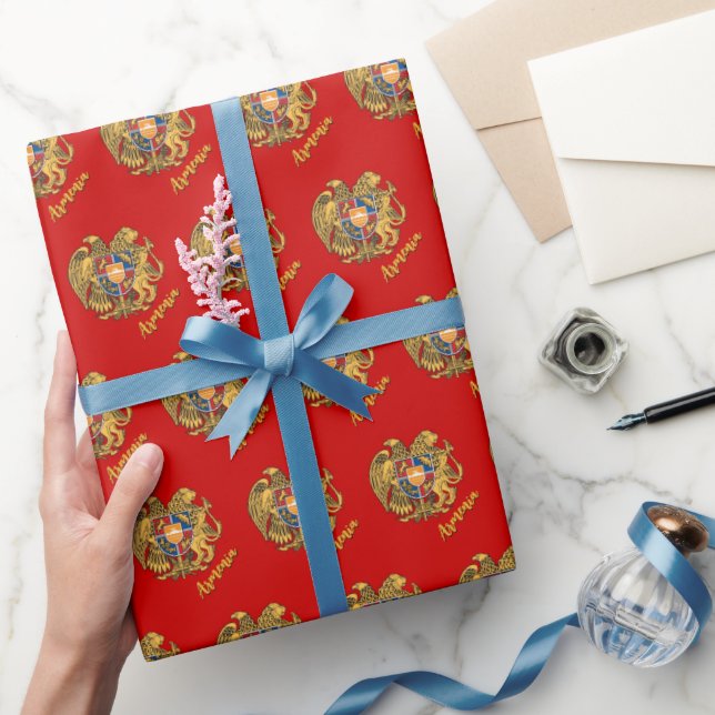 Armenia Gifts wrapping, Armenian Flag, Emblem /Red Wrapping Paper (Gifting)