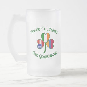 Armenia Ireland USA Shamrock Flag Personalize Frosted Glass Beer Mug