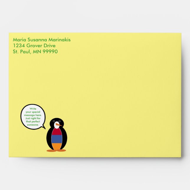 Armenia Talking Ms Penguin Personalized  Envelope (Front)