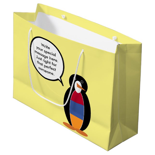 Armenia Talking Ms Penguin Personalized  Large Gift Bag (Front Angled)