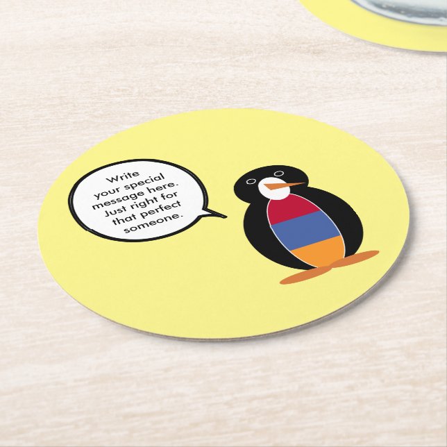 Armenia Talking Ms Penguin Personalized  Round Paper Coaster (Angled)