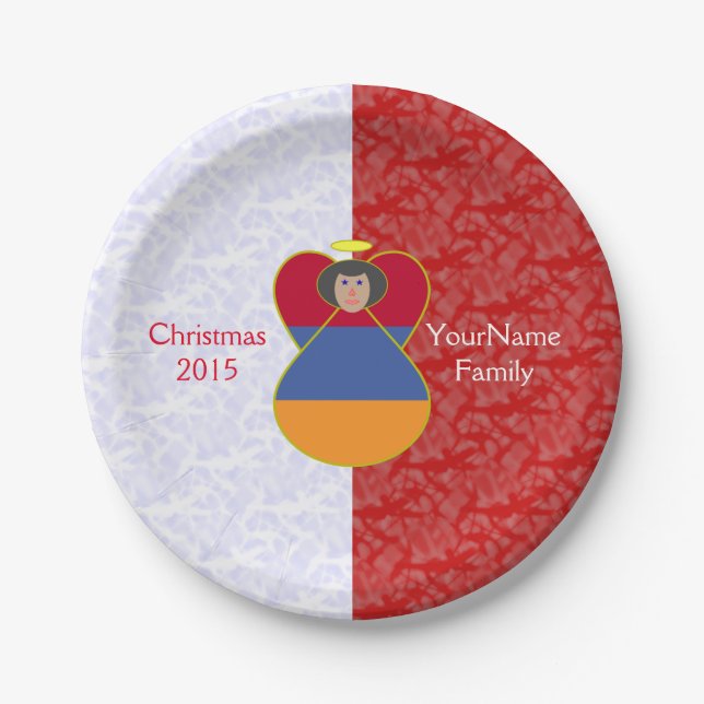 Armenian Angel Flag Red White Personalized Text  Paper Plates (Front)