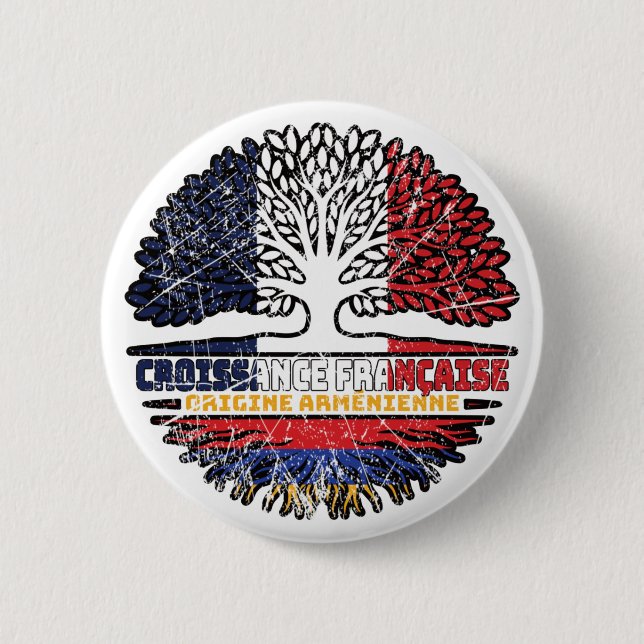 Armenian Armenia French France Tree Roots Flag Button (Front)