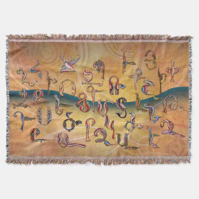 Armenian Birds Alphabet Throw Blanket (Front)