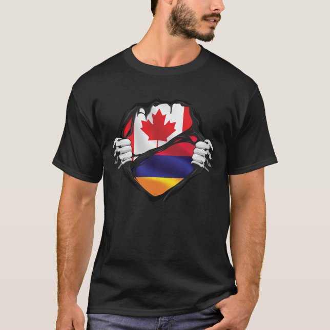 Armenian Canadian Hands Ripped Roots Flag T-Shirt (Front)