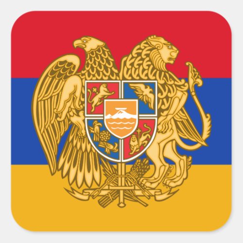 Armenian Flag and Coat of Arms Flag of Armenia Square Sticker