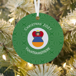 Armenian Flag Christmas Angel Name Year Metal Ornament