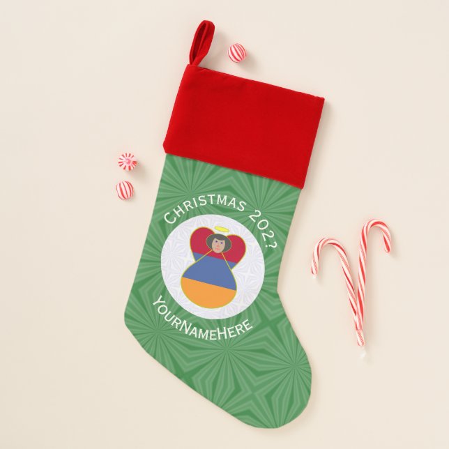 Armenian Flag Christmas Angel Personalized  Stocking (Front)