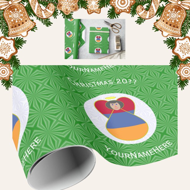 Armenian Flag Christmas Angel Personalized Wrapping Paper (Creator Uploaded)