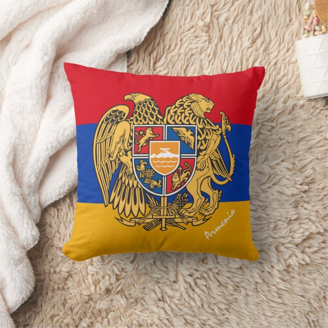 Armenian flag, Emblem & Armenia holiday /sports Throw Pillow (Blanket)