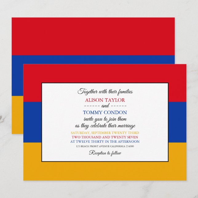 Armenian Flag, Flag of Armenia Wedding Invitation (Front/Back)