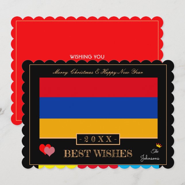 Armenian Flag &Happy New Year/Best Wishes Armenia Holiday Card (Front/Back)