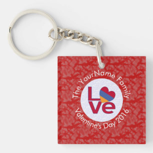 Armenian Flag Heart LOVE Red Personalized Text Keychain