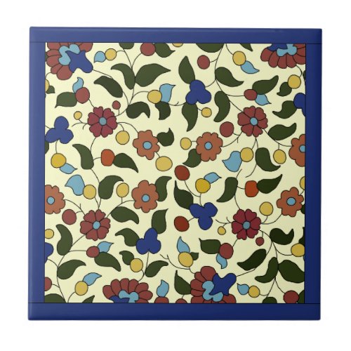 Armenian Floral Pattern  _ Blue  Cream Ceramic Tile