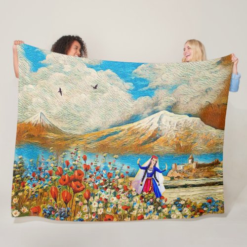 Armenian Flower Girl Fleece Blanket