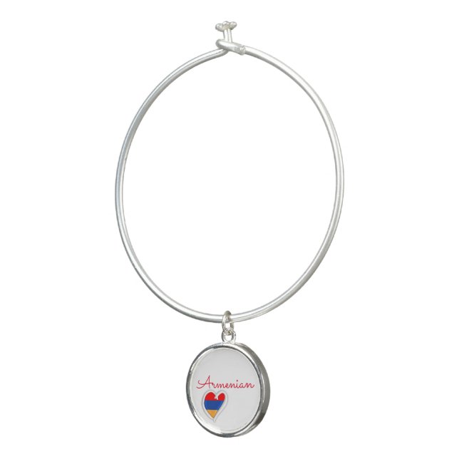 Armenian | Heart | Bangle Bracelet W/ Round Charm (3/4)