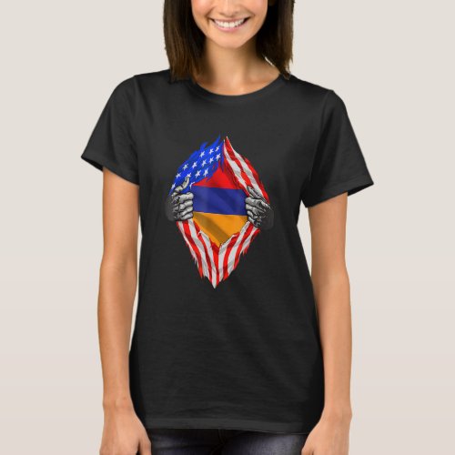 Armenian Heritage Armenia Roots US American Flag P T_Shirt