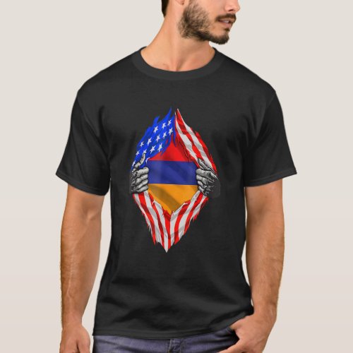 Armenian Heritage Armenia Roots US American Flag P T_Shirt