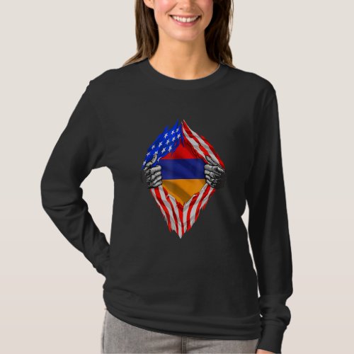 Armenian Heritage Armenia Roots US American Flag P T_Shirt