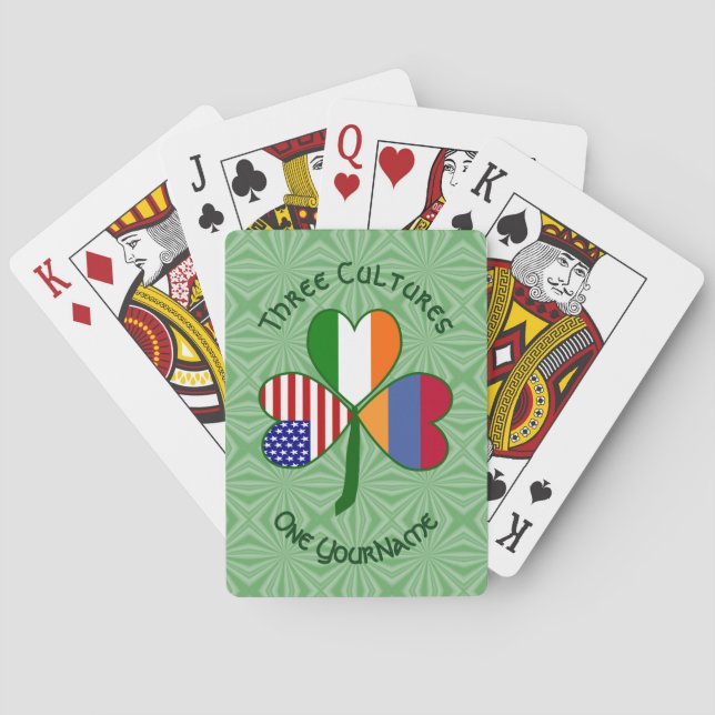 Armenian Irish American Shamrock Flag Personalized Poker Cards (Back)