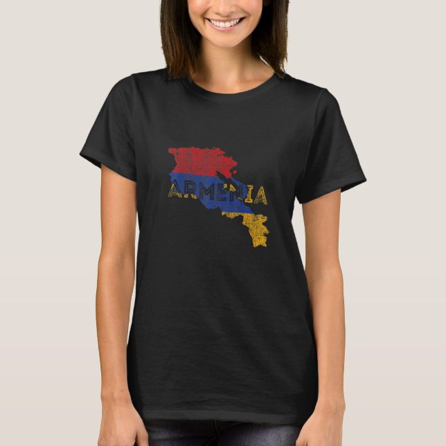 Armenian Map and Flag Souvenir  Distressed Armenia T-Shirt (Front)