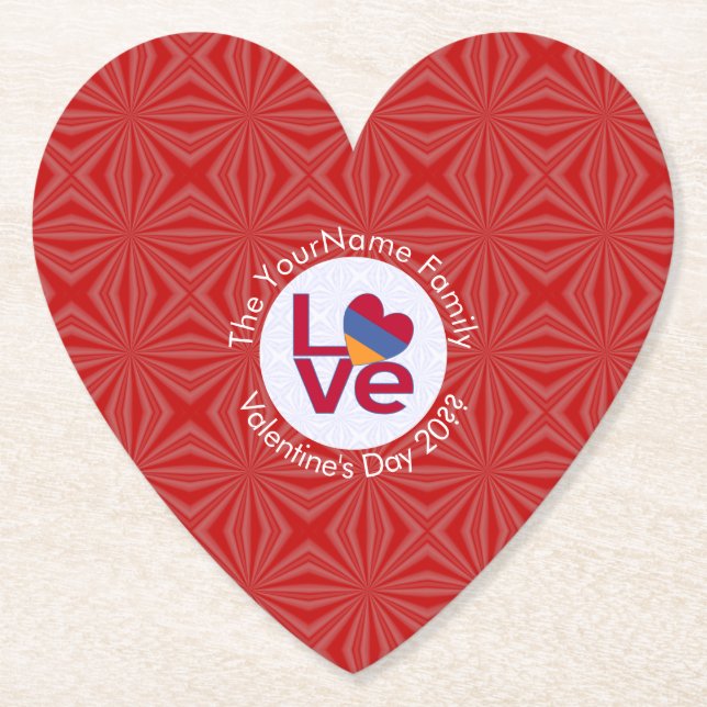 Armenian Red Letters LOVE Flag Personalized  Paper Coaster (Front)