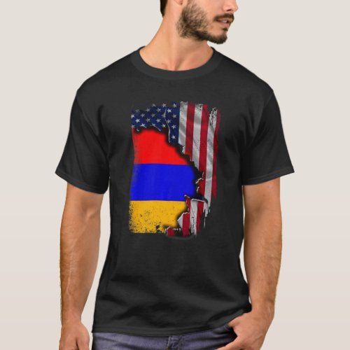 Armenian ROOTS Half American Flag Patrioitc Armeni T_Shirt