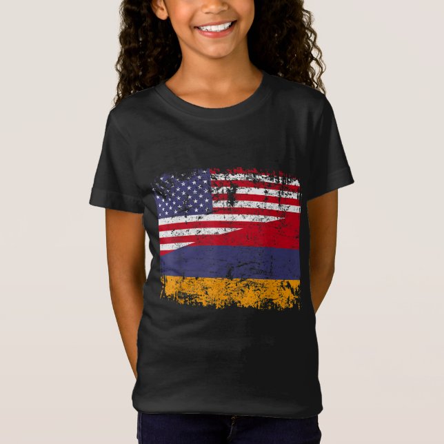 ARMENIAN ROOTS Half American Flag USA ARMENIA FLAG T-Shirt (Front)