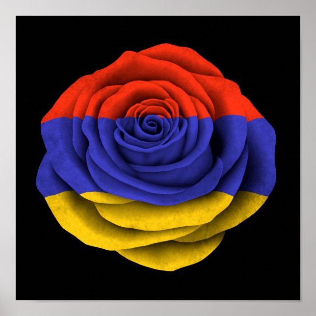 Armenian Rose Flag on Black Poster (Front)
