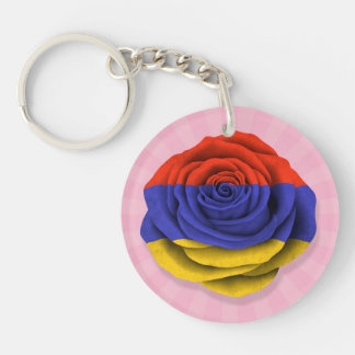 Armenian Rose Flag on Pink Keychain