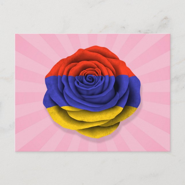Armenian Rose Flag on Pink Postcard (Front)