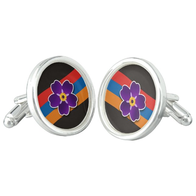 Armenian Round Cufflinks, Silver Tone Cufflinks (Angled)