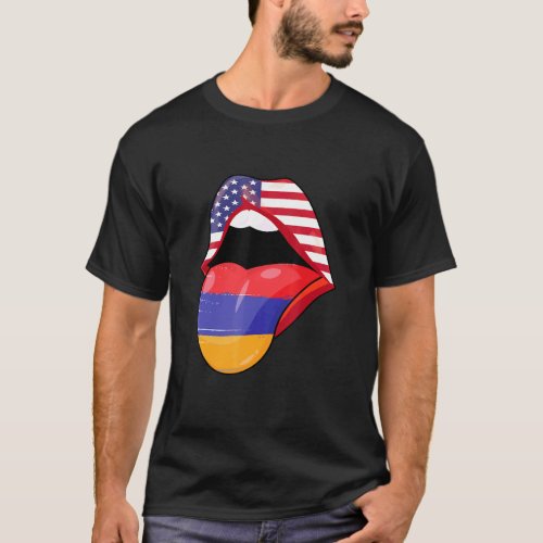 Armenian USA Pride Lips Flag Pride Armenia America T_Shirt